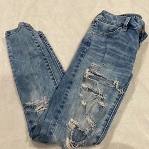 American Eagle Outfitters Women's Light Blue Distressed Skinny Jeans